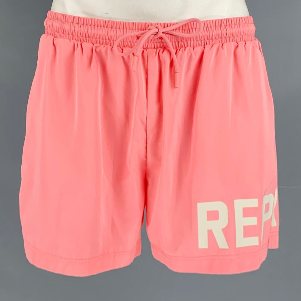 REPRESENT Size XL Pink White Logo Polyester Drawstring Swim Trunks
